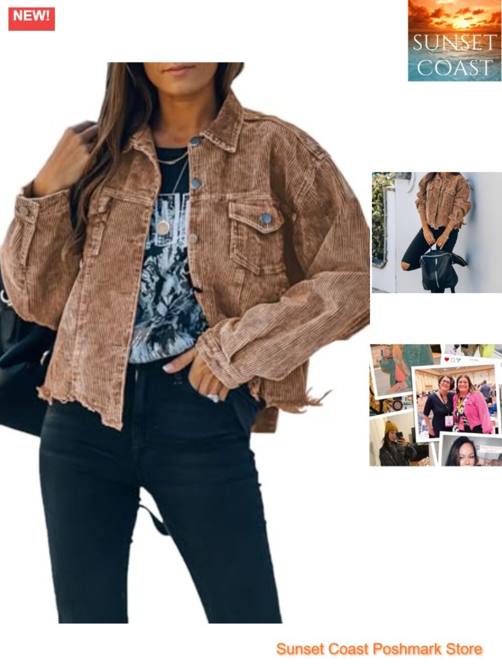 Corduroy Cropped Button Down Shacket Casual Long Sleeve Jacket